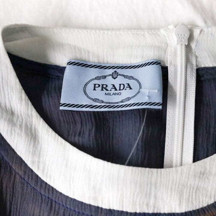 Prada White Cotton/Blue Chiffon Ruffle Trim T-Shirt