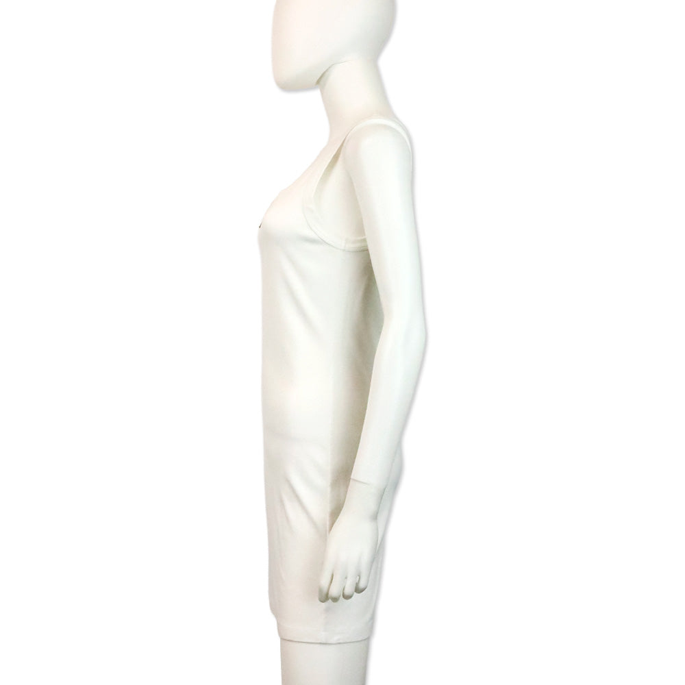Prada White Enameled-Logo Tank Mini Dress