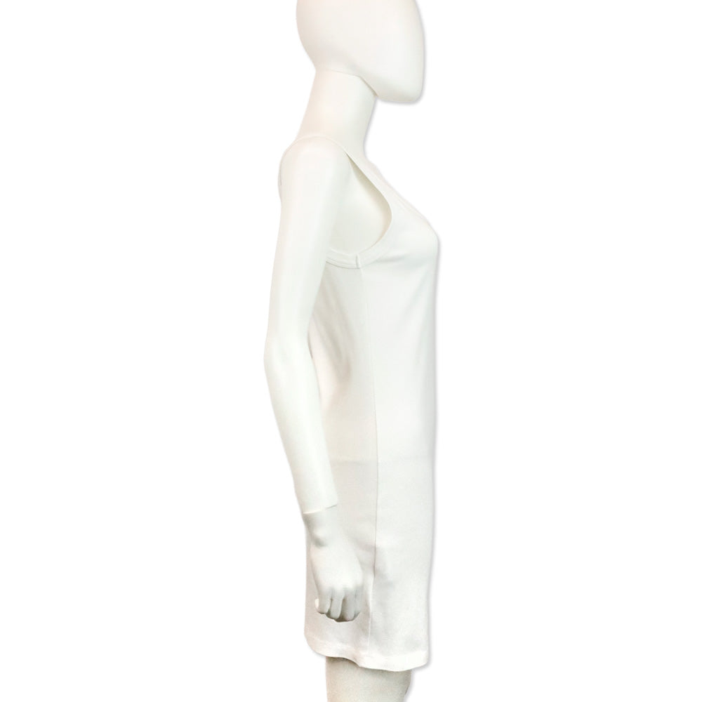 Prada White Enameled-Logo Tank Mini Dress