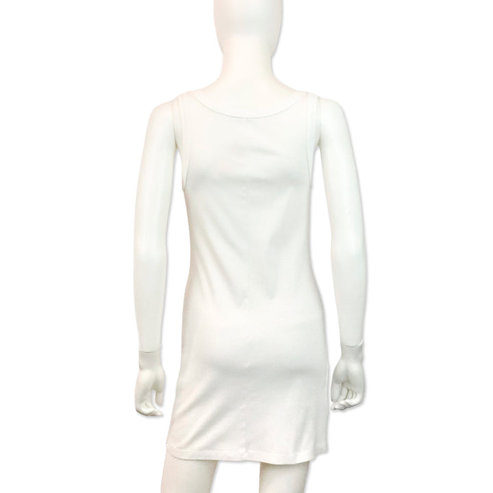 Prada White Enameled-Logo Tank Mini Dress