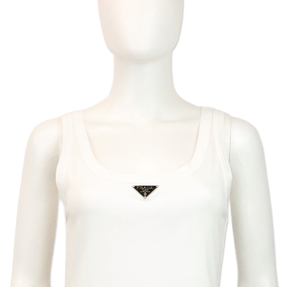 Prada White Enameled-Logo Tank Mini Dress