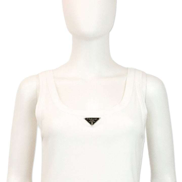 Prada White Enameled-Logo Tank Mini Dress