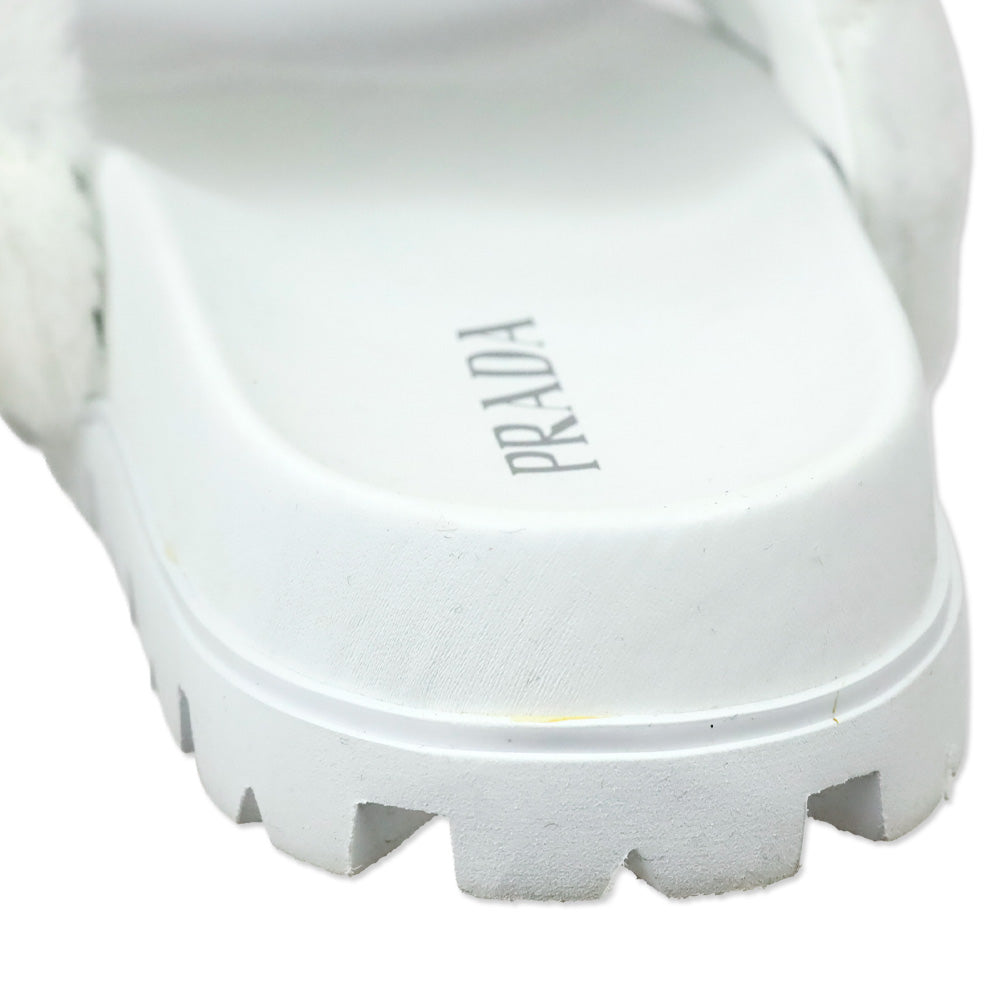 Prada White Shearling Logo Slide Sandal