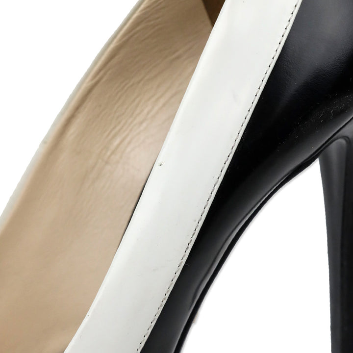 Prada White Trim Brushed Black Leather Pointed Toe Pumps
