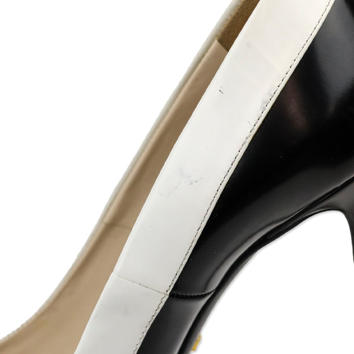 Prada White Trim Brushed Black Leather Pointed Toe Pumps