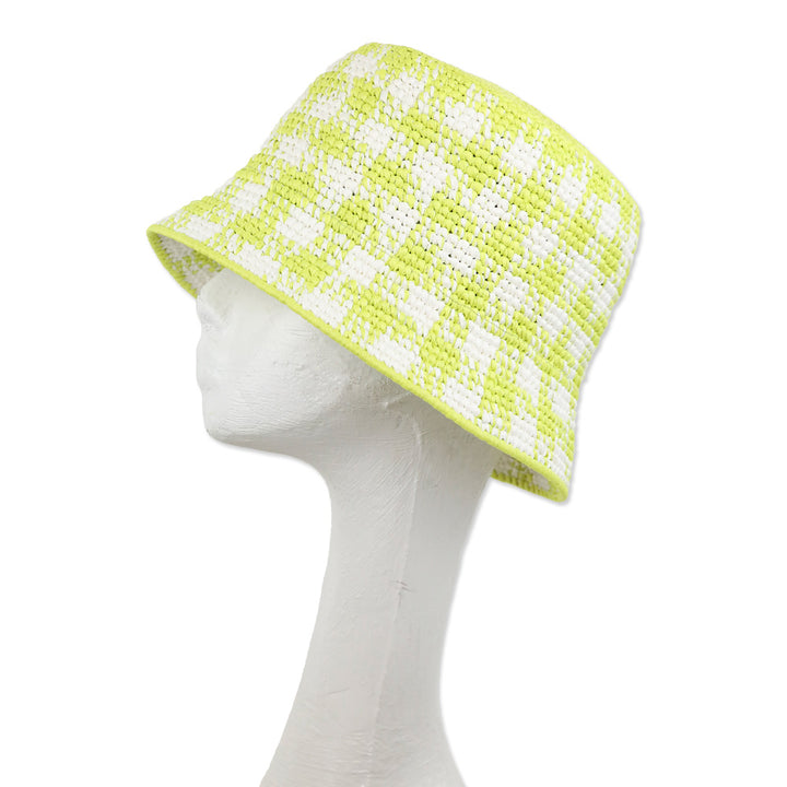 Prada Yellow Check Raffia Bucket Hat