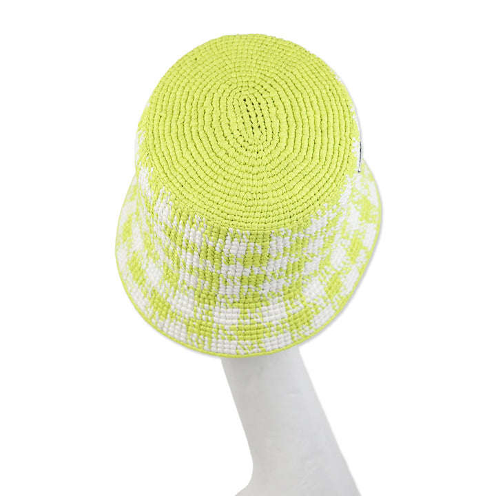 Prada Yellow Check Raffia Bucket Hat
