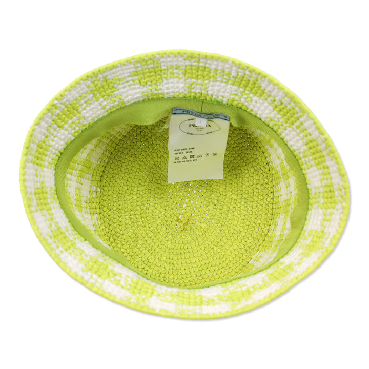 Prada Yellow Check Raffia Bucket Hat