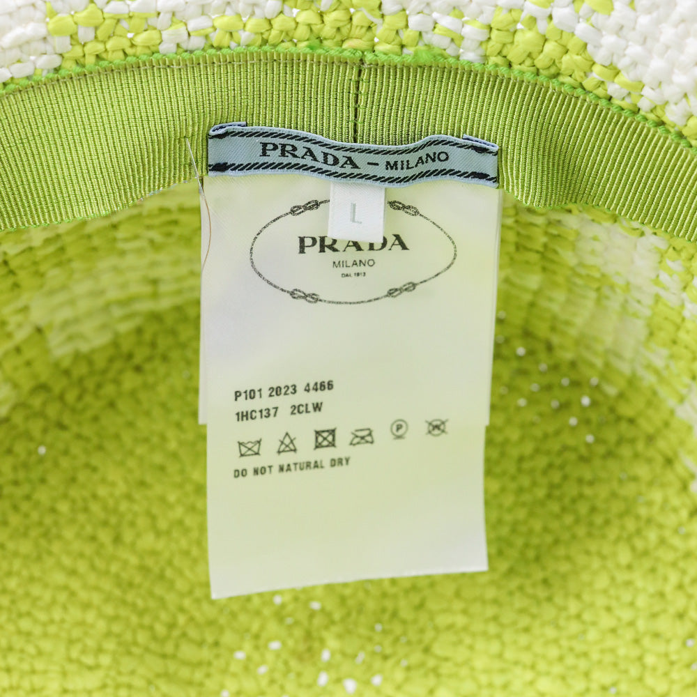 Prada Yellow Check Raffia Bucket Hat