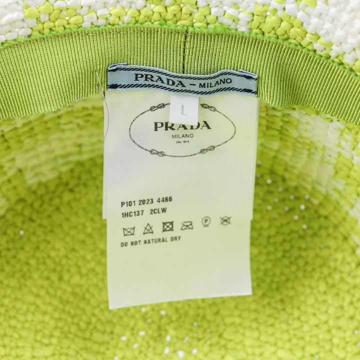 Prada Yellow Check Raffia Bucket Hat