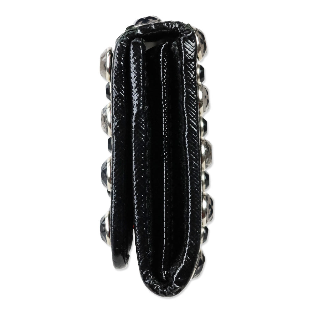 Prada Black Patent Saffiano Leather Crystal Studded Long Bifold Wallet