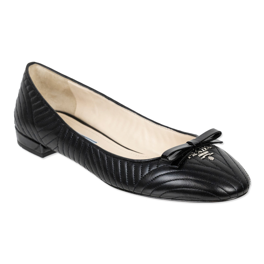 Prada Black Quilted Leather Bow Ballet Flats