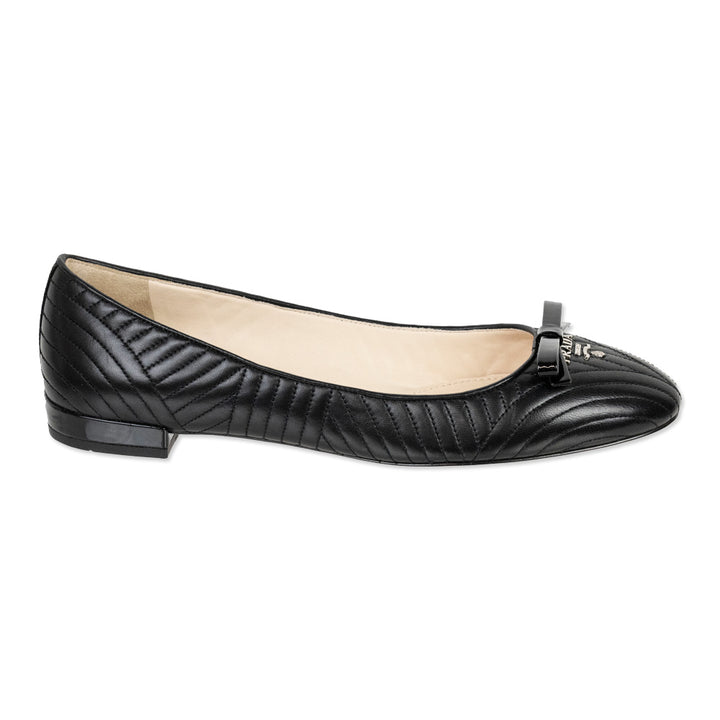 Prada Black Quilted Leather Bow Ballet Flats