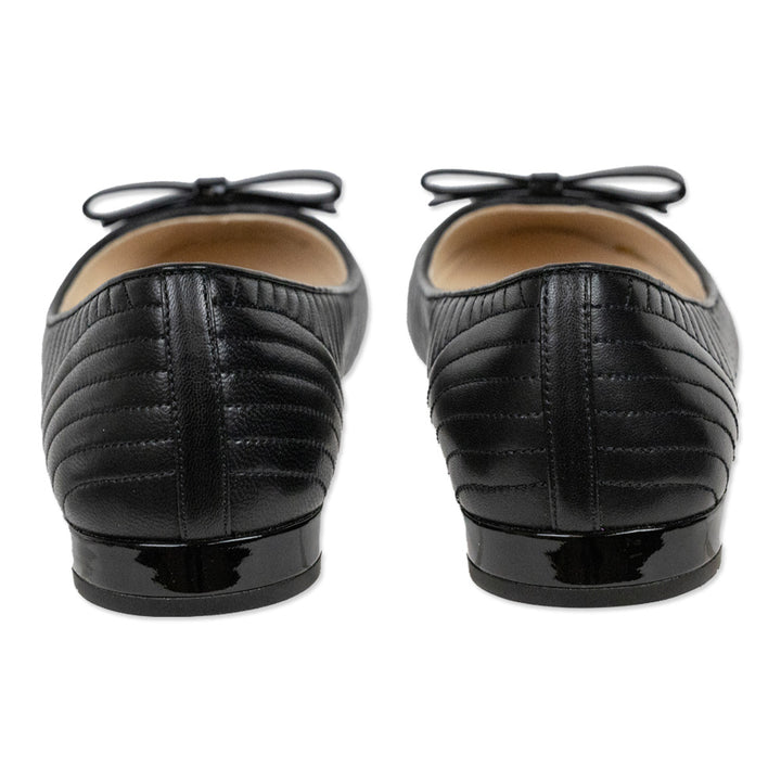 Prada Black Quilted Leather Bow Ballet Flats