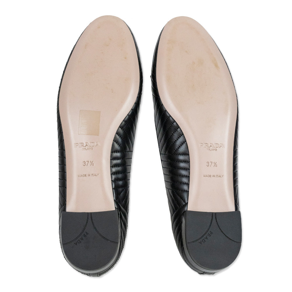 Prada Black Quilted Leather Bow Ballet Flats