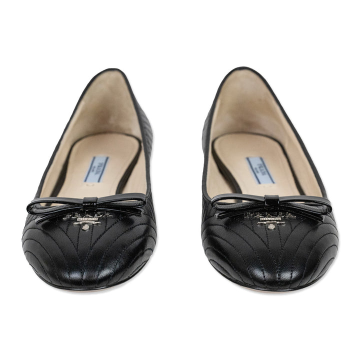 Prada Black Quilted Leather Bow Ballet Flats