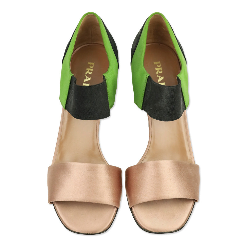 Prada F/W 2007 RTW Olive and Blush Satin Banana Heel Pump