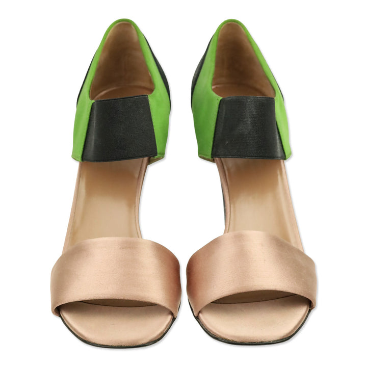 Prada F/W 2007 RTW Olive and Blush Satin Banana Heel Pump