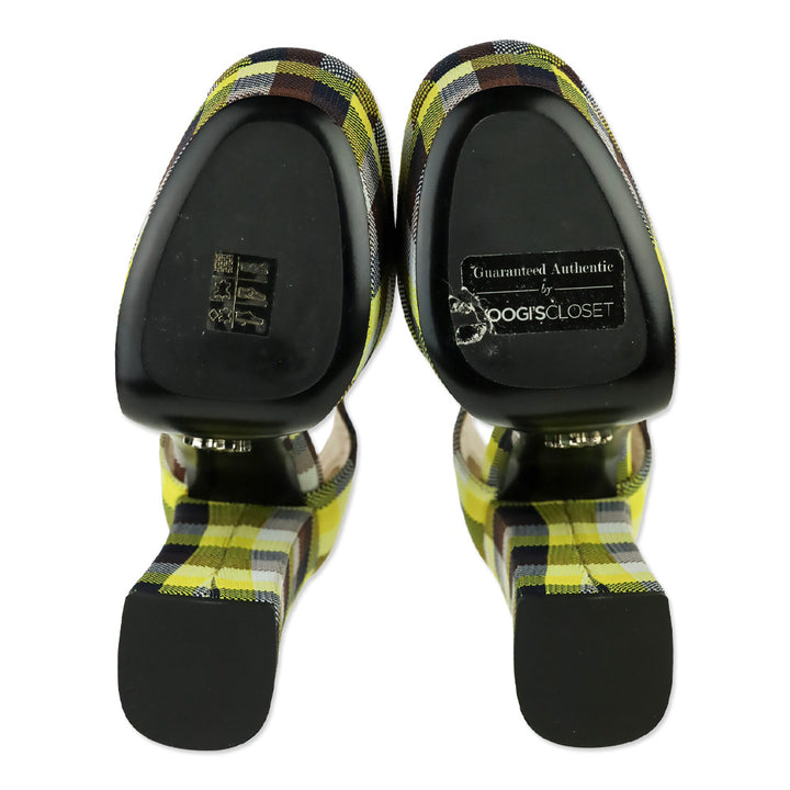 Prada S/S 2017 Yellow/Brown Plaid Ankle-Strap Platform Pumps