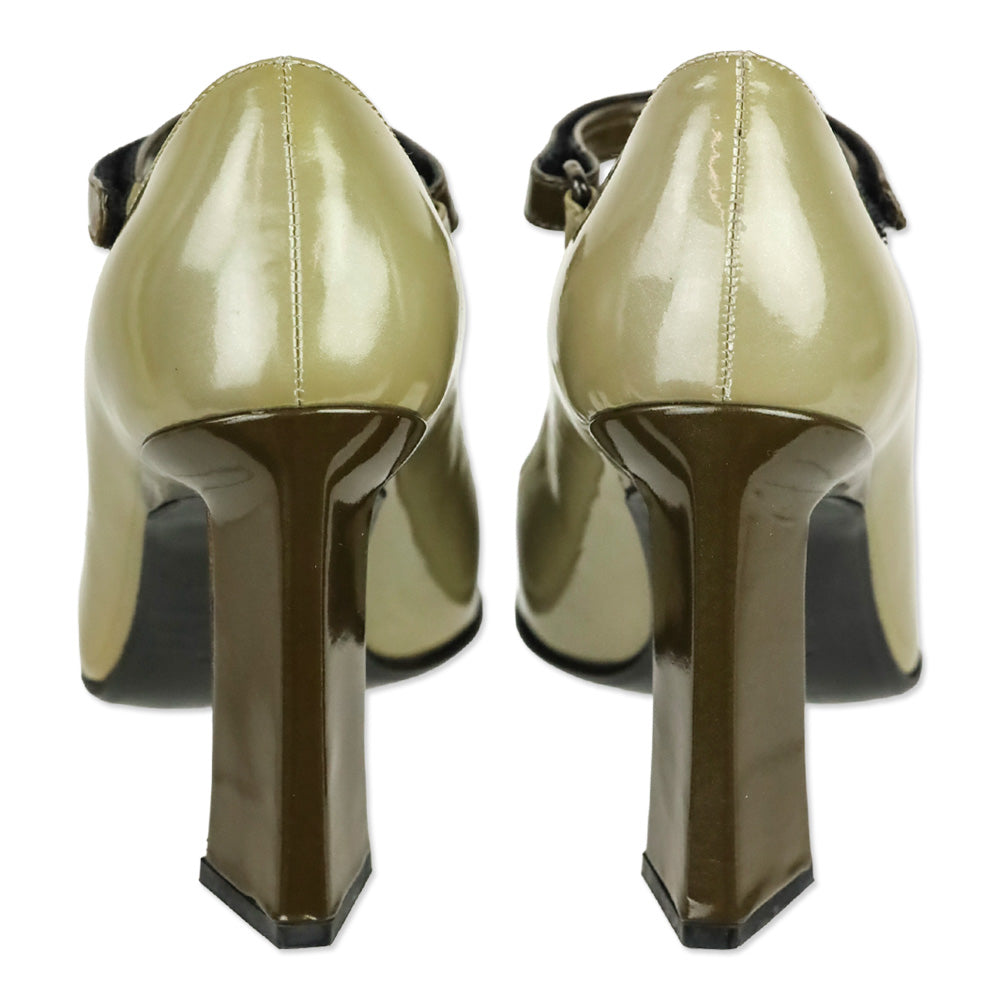 Prada Vintage F/W 1998 Olive Patent Leather Mary Jane Pumps