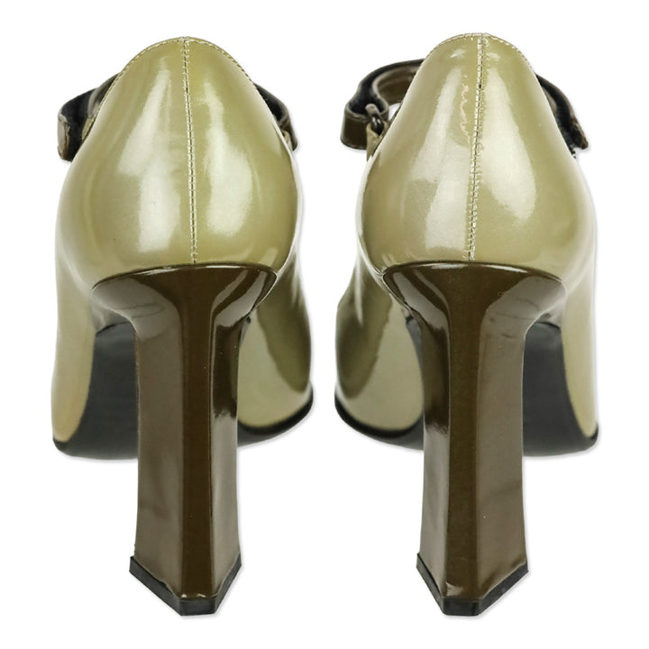 Prada Vintage F/W 1998 Olive Patent Leather Mary Jane Pumps