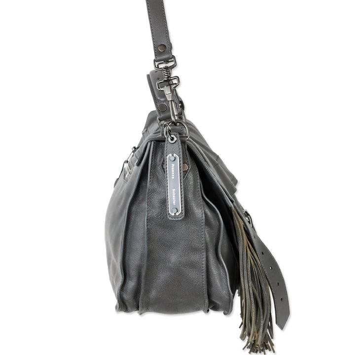Proenza Schouler Dark Grey Leather Fringe Medium PS1 Satchel Bag