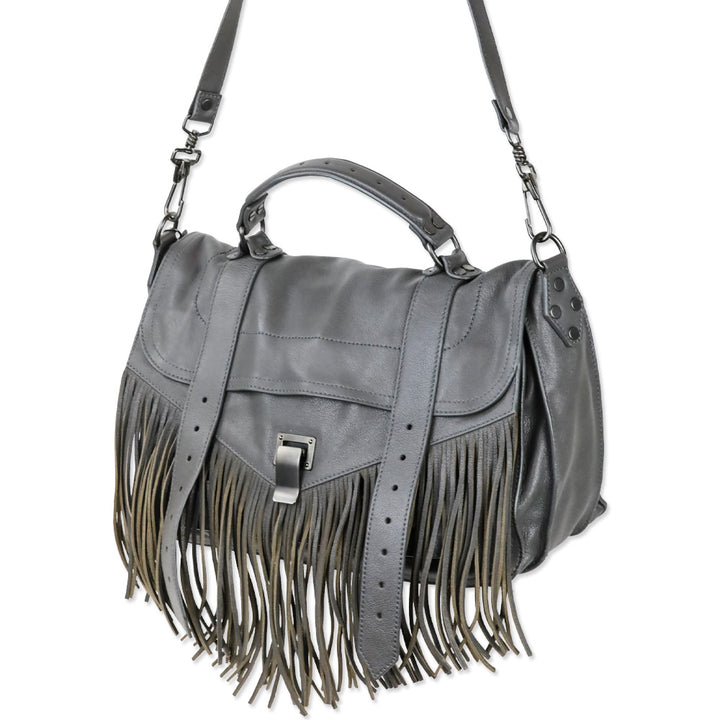 Proenza Schouler Dark Grey Leather Fringe Medium PS1 Satchel Bag