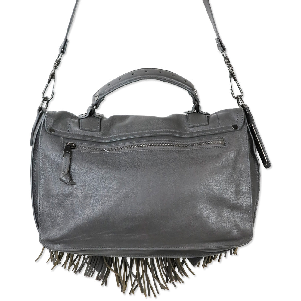 Proenza Schouler Dark Grey Leather Fringe Medium PS1 Satchel Bag