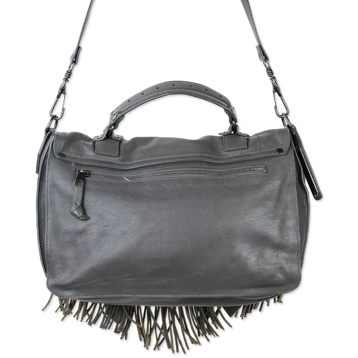 Proenza Schouler Dark Grey Leather Fringe Medium PS1 Satchel Bag