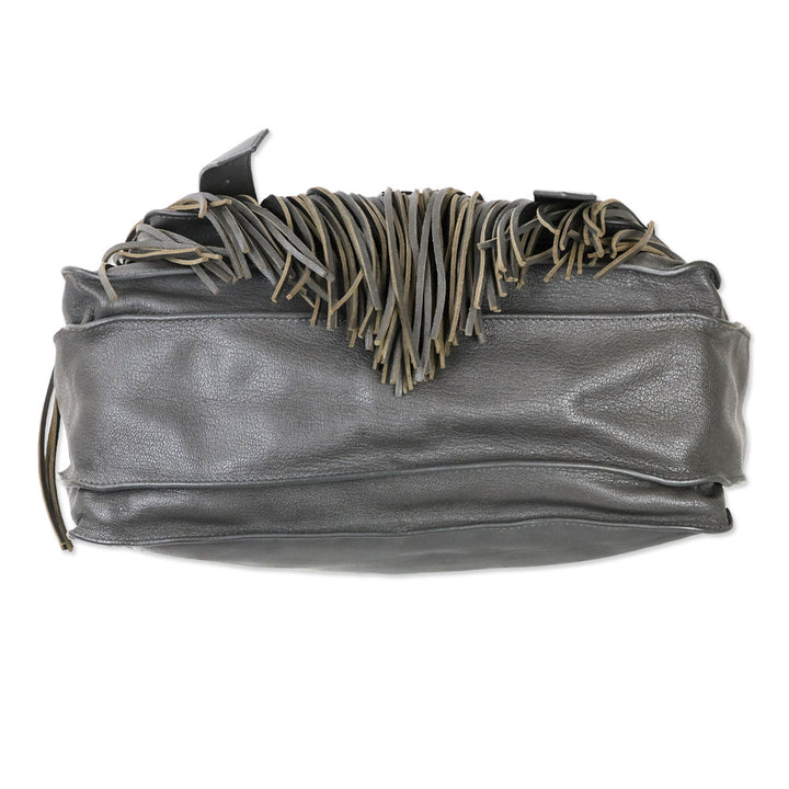 Proenza Schouler Dark Grey Leather Fringe Medium PS1 Satchel Bag