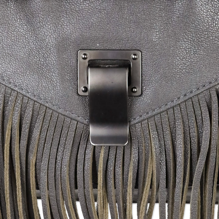 Proenza Schouler Dark Grey Leather Fringe Medium PS1 Satchel Bag