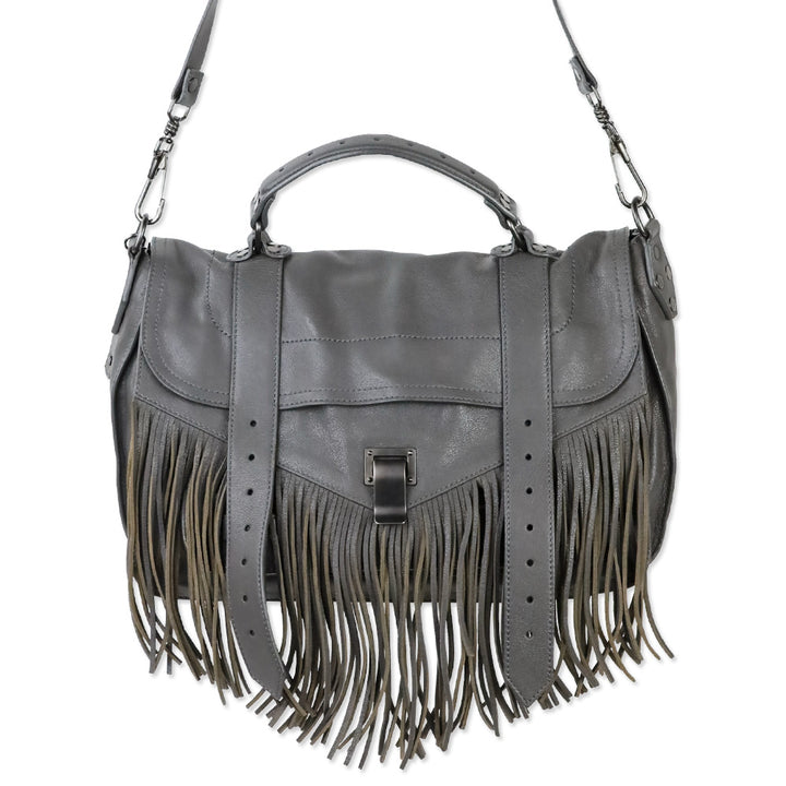 Proenza Schouler Dark Grey Leather Fringe Medium PS1 Satchel Bag