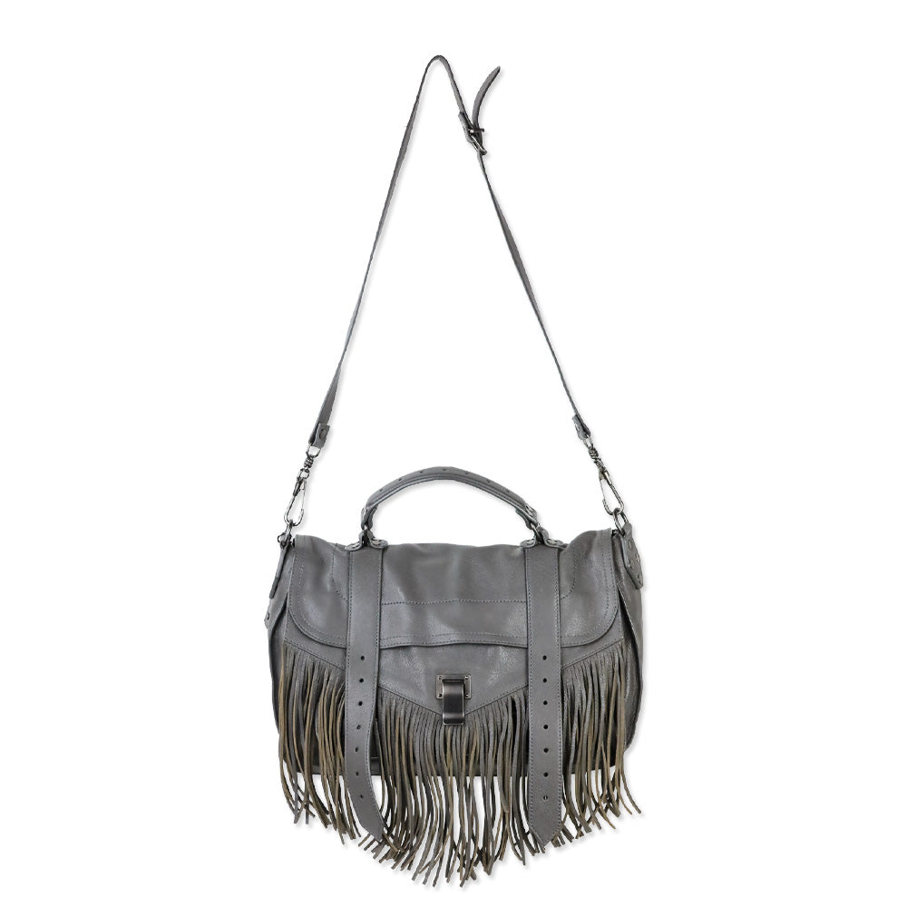 Proenza Schouler Dark Grey Leather Fringe Medium PS1 Satchel Bag