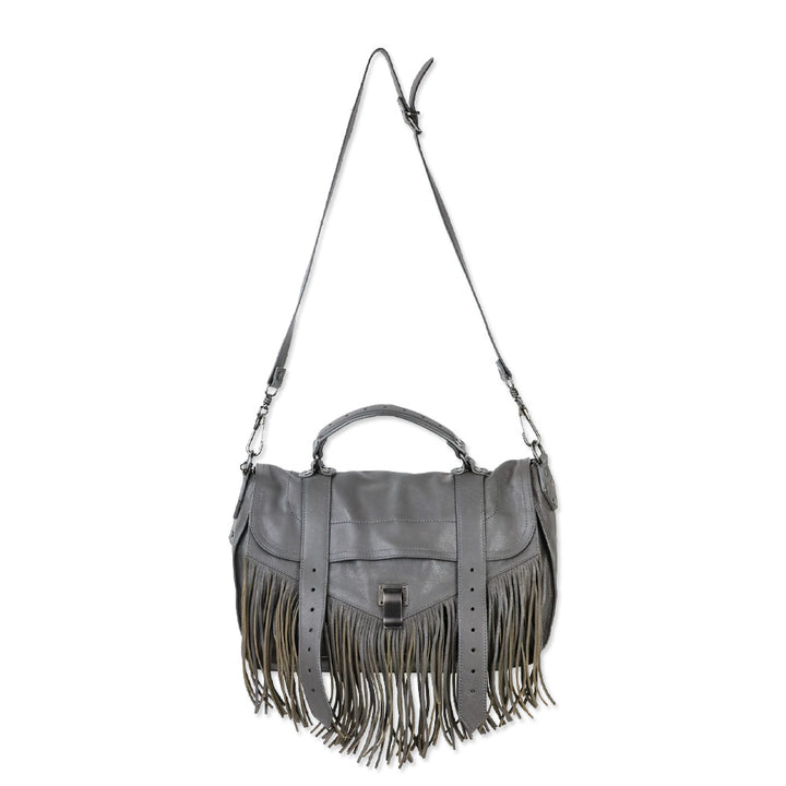Proenza Schouler Dark Grey Leather Fringe Medium PS1 Satchel Bag
