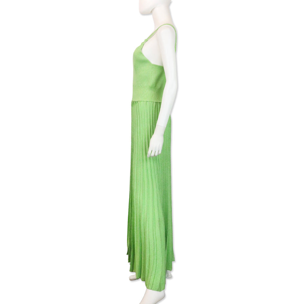 Proenza Schouler Green Pleated Metallic Knit Maxi Dress