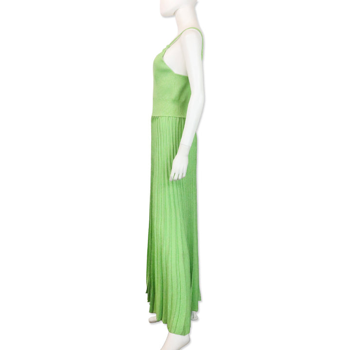 Proenza Schouler Green Pleated Metallic Knit Maxi Dress