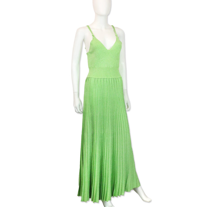 Proenza Schouler Green Pleated Metallic Knit Maxi Dress