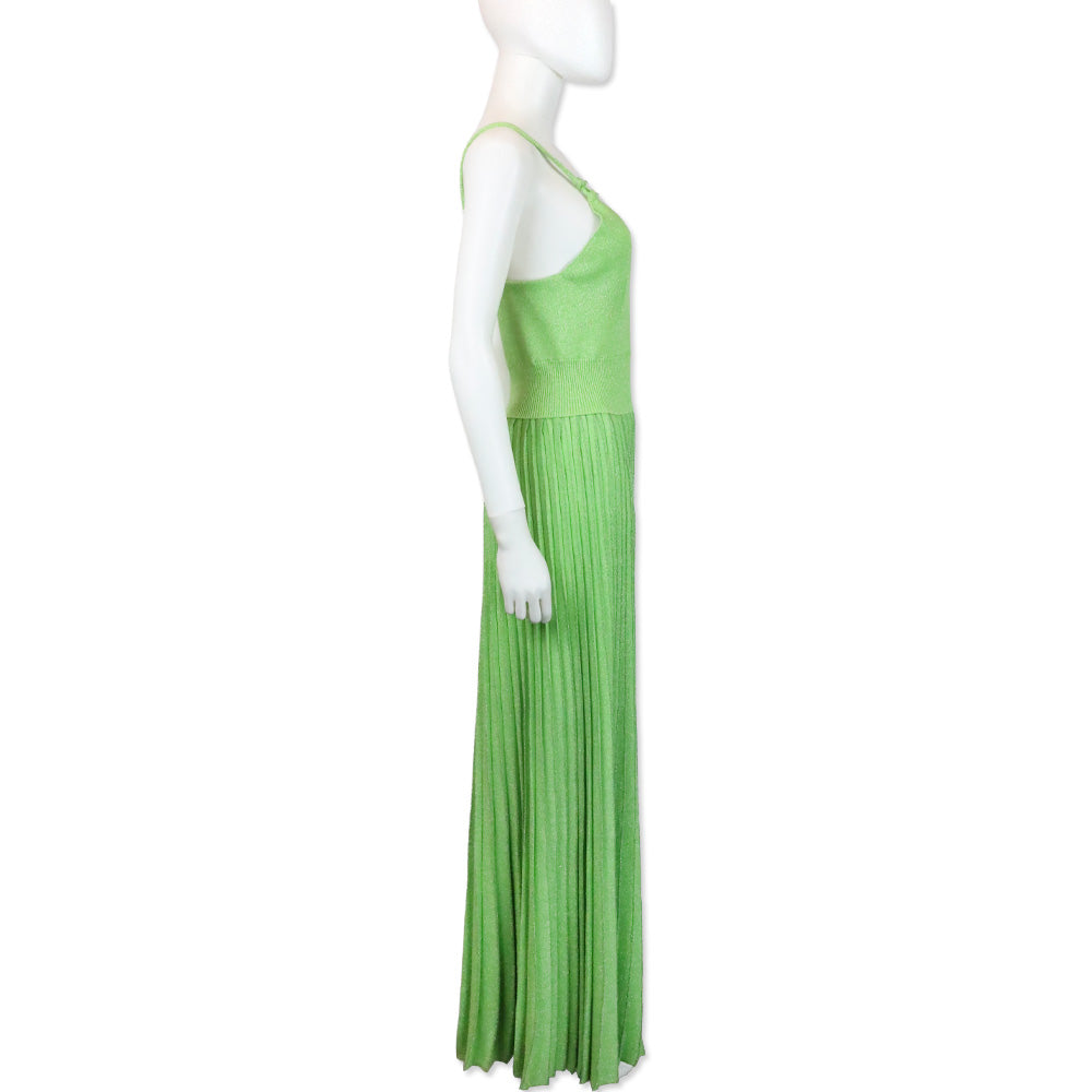 Proenza Schouler Green Pleated Metallic Knit Maxi Dress