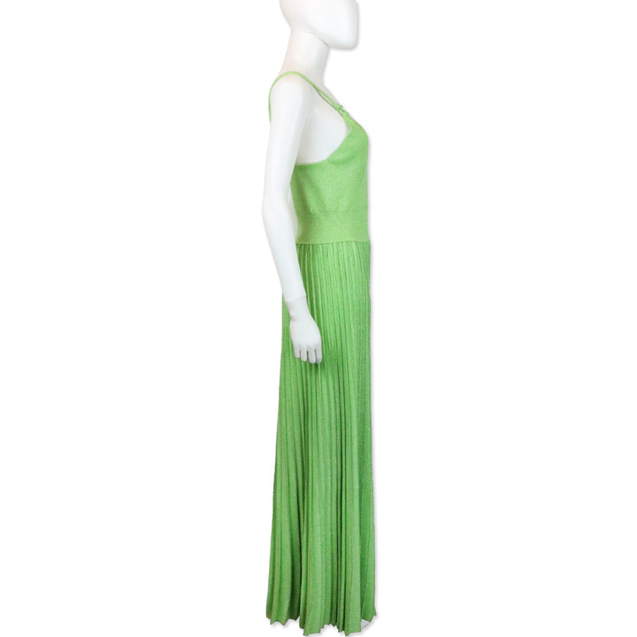 Proenza Schouler Green Pleated Metallic Knit Maxi Dress