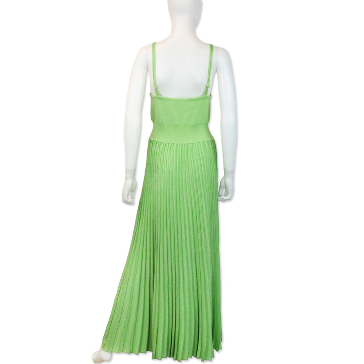 Proenza Schouler Green Pleated Metallic Knit Maxi Dress