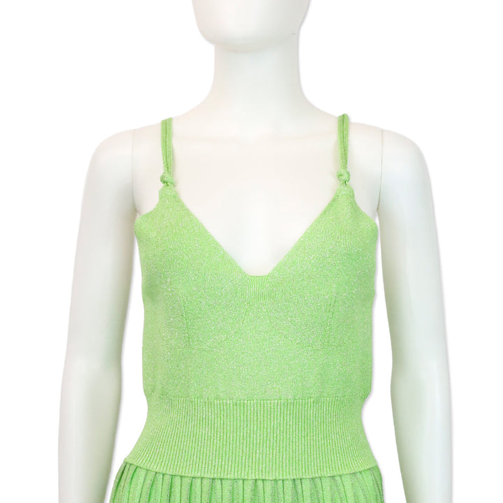 Proenza Schouler Green Pleated Metallic Knit Maxi Dress