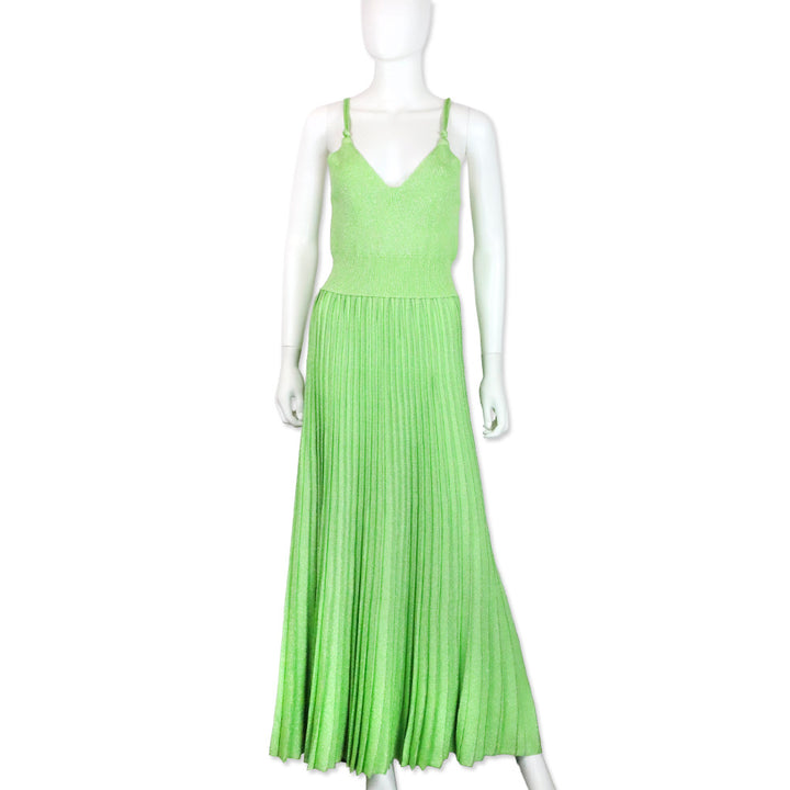 Proenza Schouler Green Pleated Metallic Knit Maxi Dress