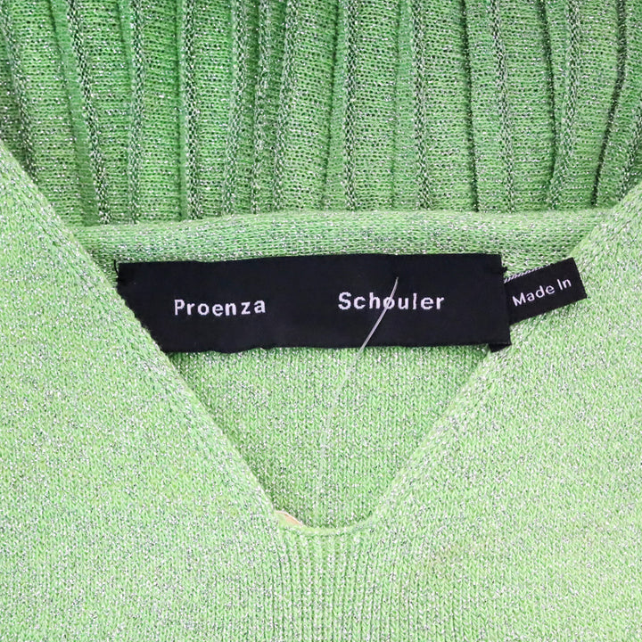 Proenza Schouler Green Pleated Metallic Knit Maxi Dress