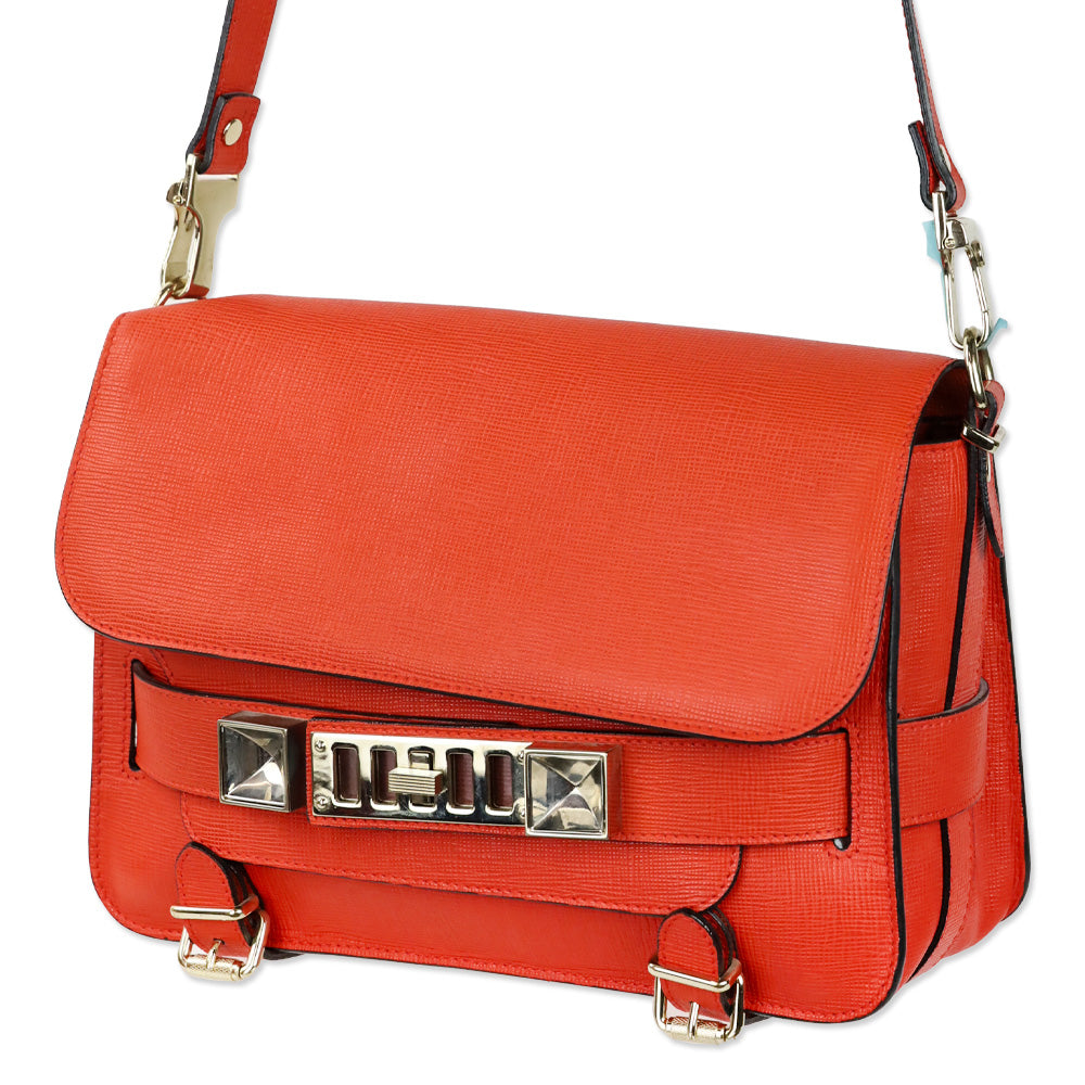 Proenza Schouler Orange Crosshatch Leather Mini PS11 Classic Shoulder Bag