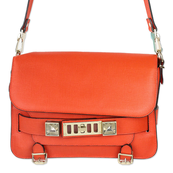Proenza Schouler Orange Crosshatch Leather Mini PS11 Classic Shoulder Bag
