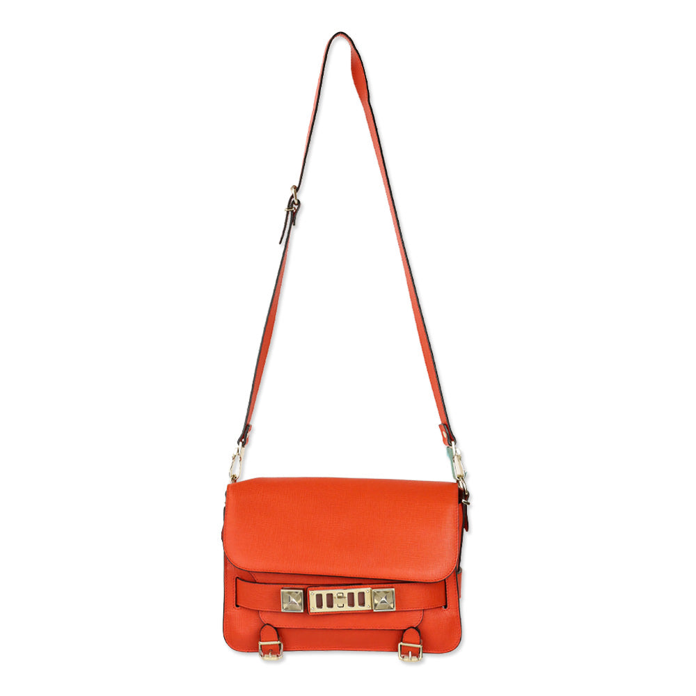 Proenza Schouler Orange Crosshatch Leather Mini PS11 Classic Shoulder Bag
