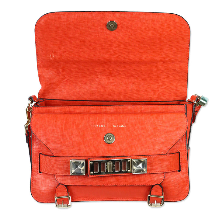 Proenza Schouler Orange Crosshatch Leather Mini PS11 Classic Shoulder Bag