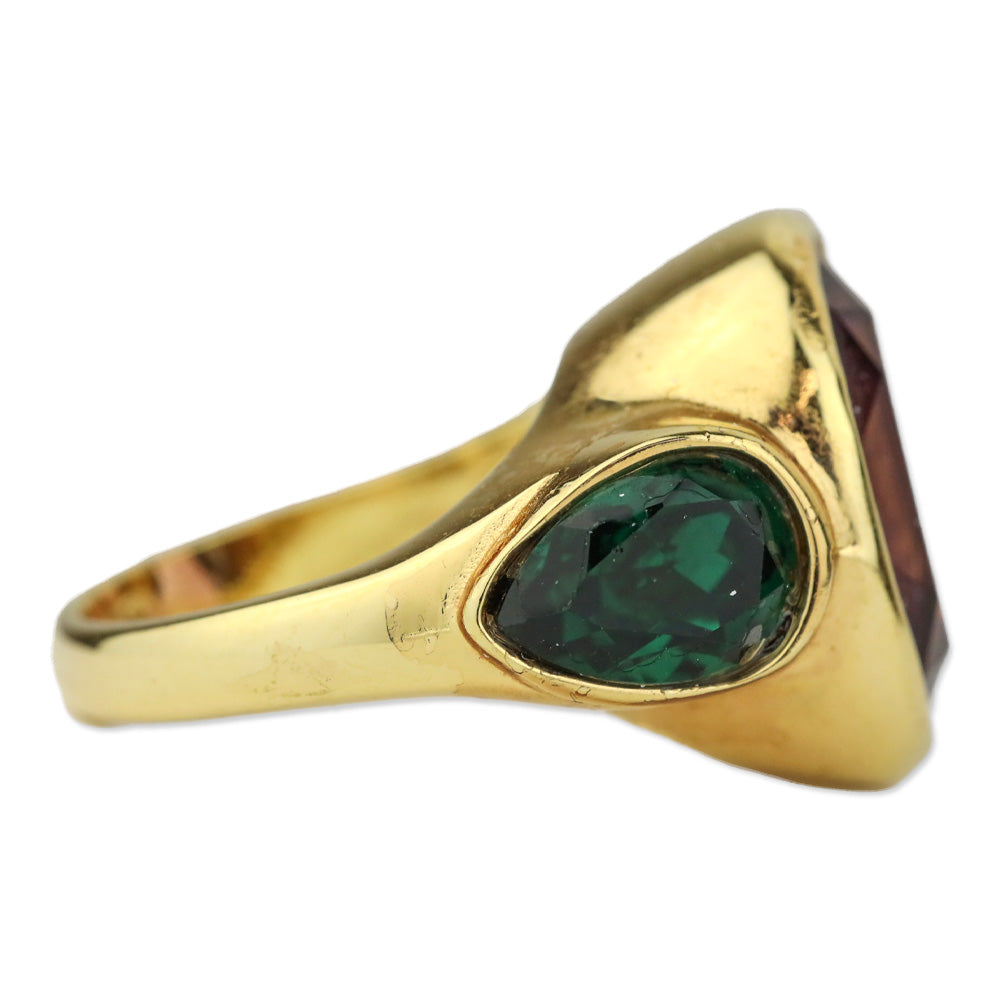 Purple/Green Oval Faceted Stones Gold-Tone Cocktail Ring