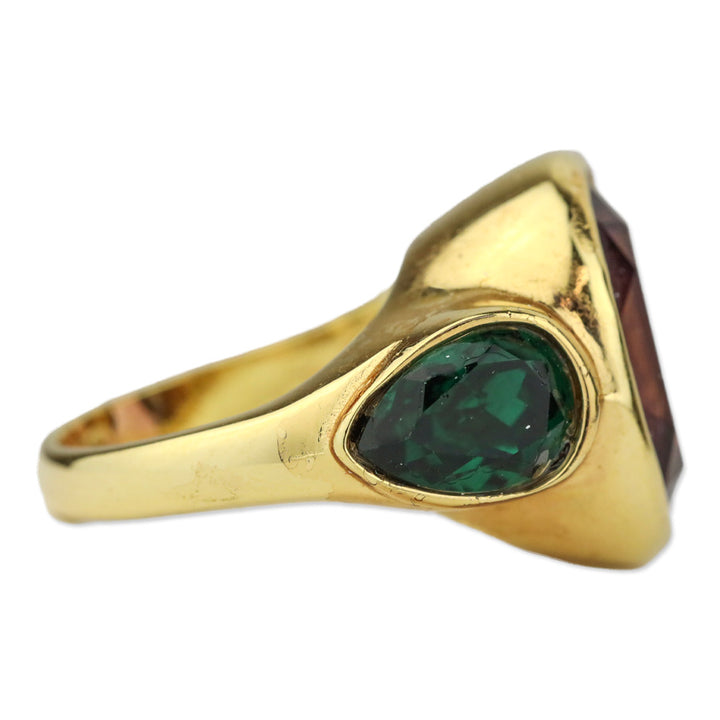 Purple/Green Oval Faceted Stones Gold-Tone Cocktail Ring