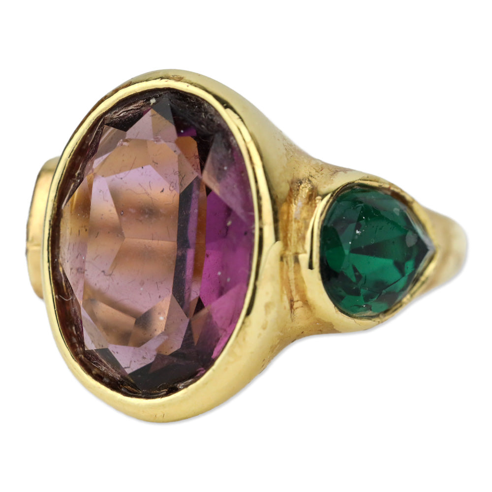 Purple/Green Oval Faceted Stones Gold-Tone Cocktail Ring